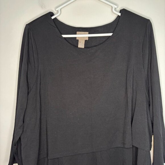 CHICO'S NEW Supremely Soft Triple Layer Top Womens L 3/4 Sleeve Black - Picture 7 of 8